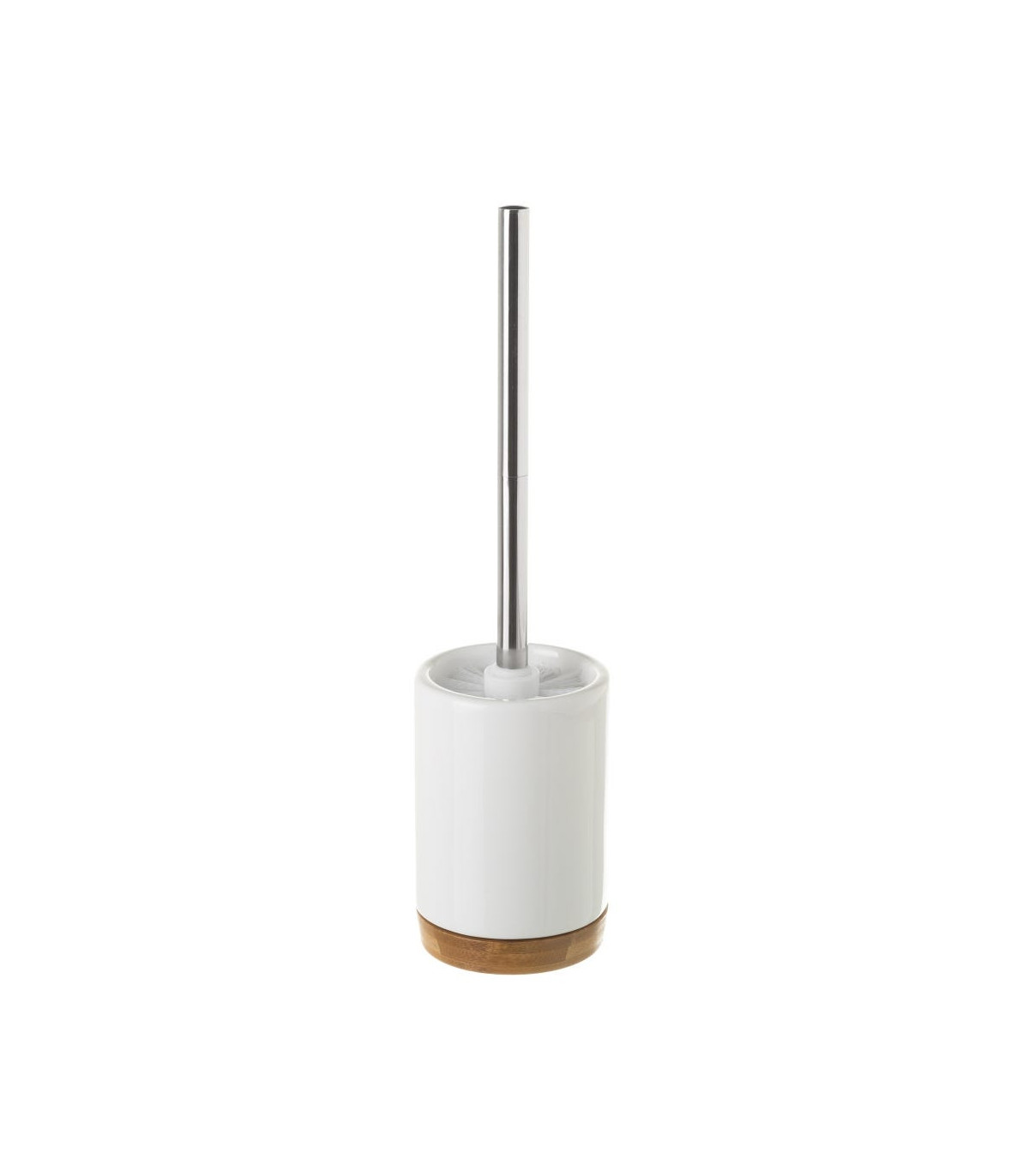 wadiga Brosse WC ronde céramique blanche et bambou 10x10x38.5cm