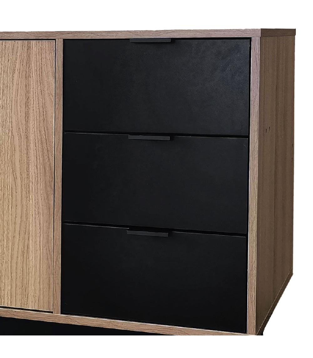 Wadiga Buffet 2 Portes 3 Tiroirs Bois Et Noir 120x40x75cm