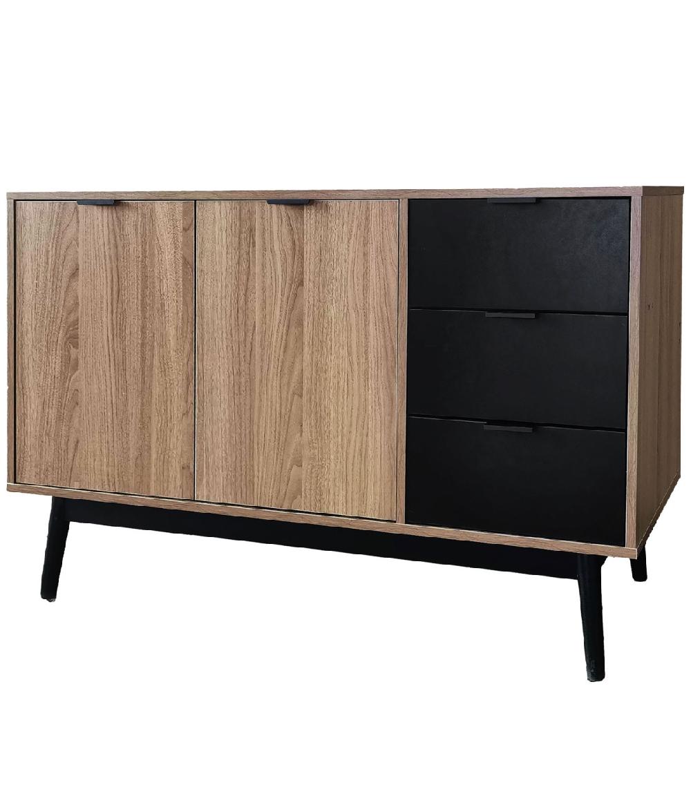 wadiga Buffet 2 portes 3 tiroirs bois et noir 120x40x75cm