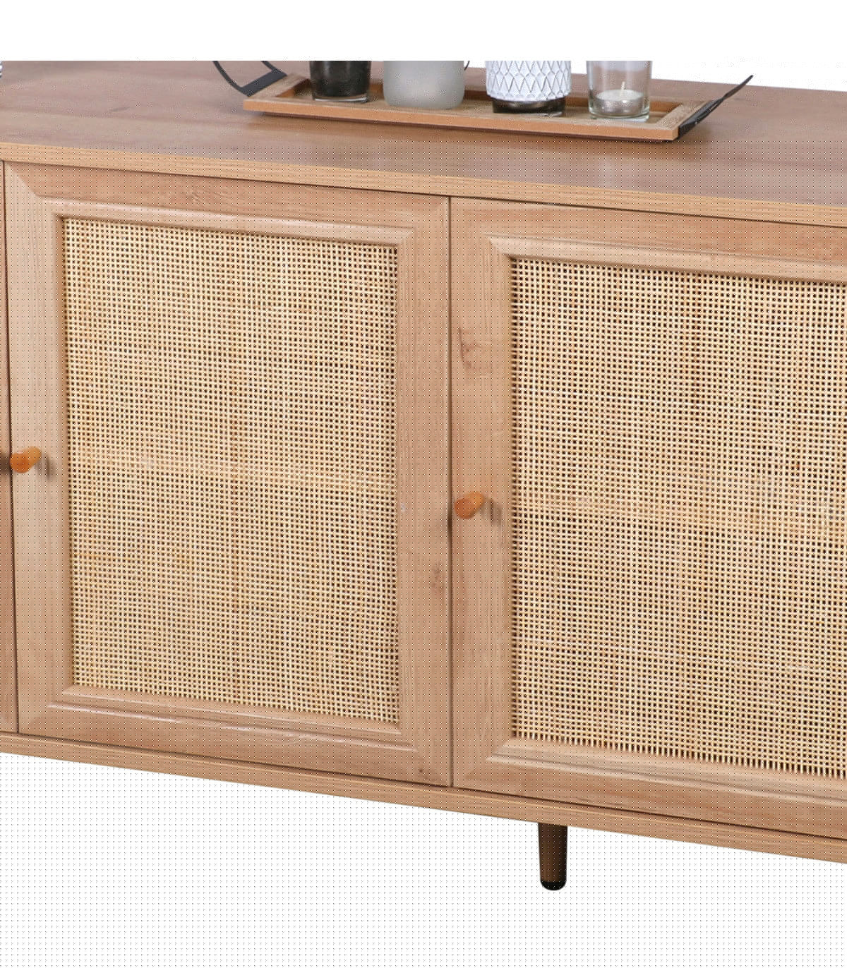 Wadiga Buffet 3 Portes Bois Et Maillage Rotin 120x39x70cm