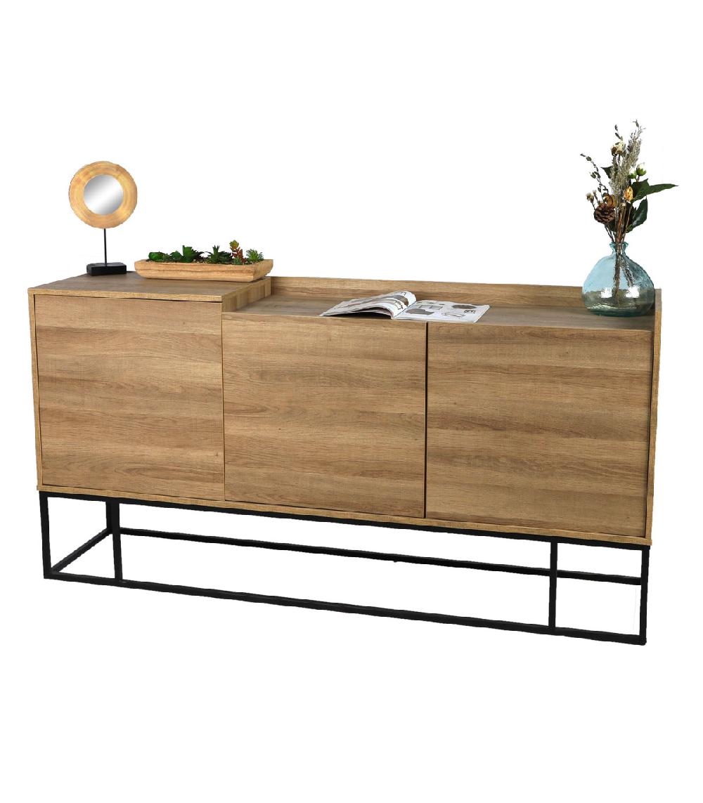 Wadiga Buffet 3 Portes Bois Et Métal Noir 160x40x80cm