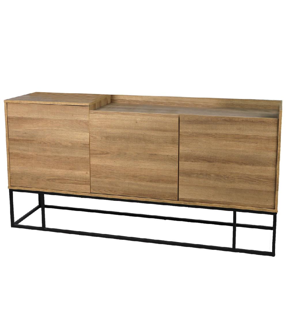 wadiga Buffet 3 Portes bois et métal noir 160x40x80cm