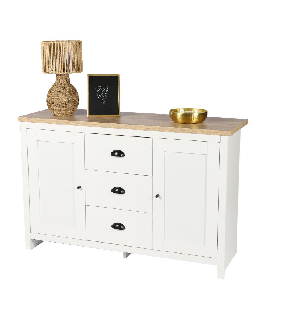 Wadiga Buffet Bois Et Blanc 2 Portes Et 3 Tiroirs - 119x39.5x77cm