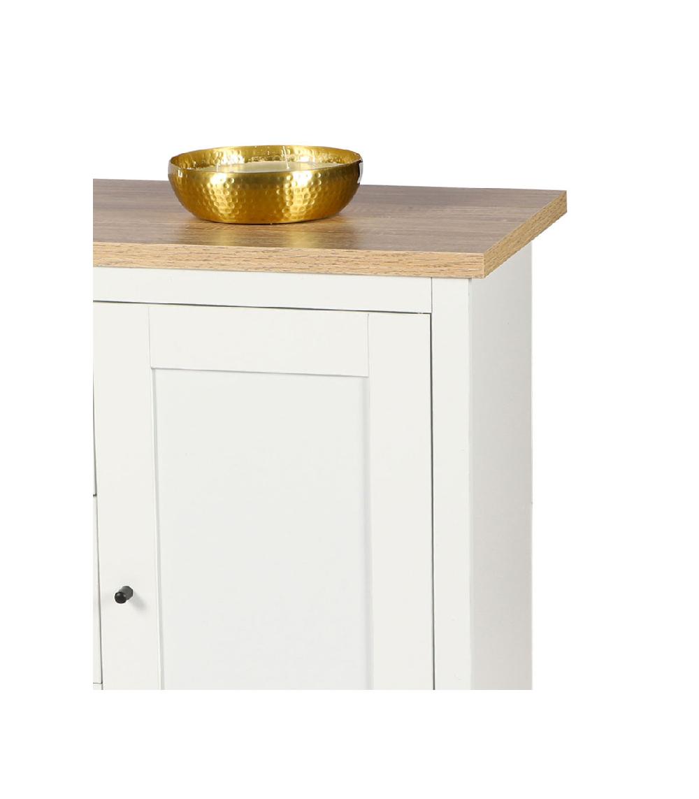 Wadiga Buffet Bois Et Blanc 2 Portes Et 3 Tiroirs - 119x39.5x77cm