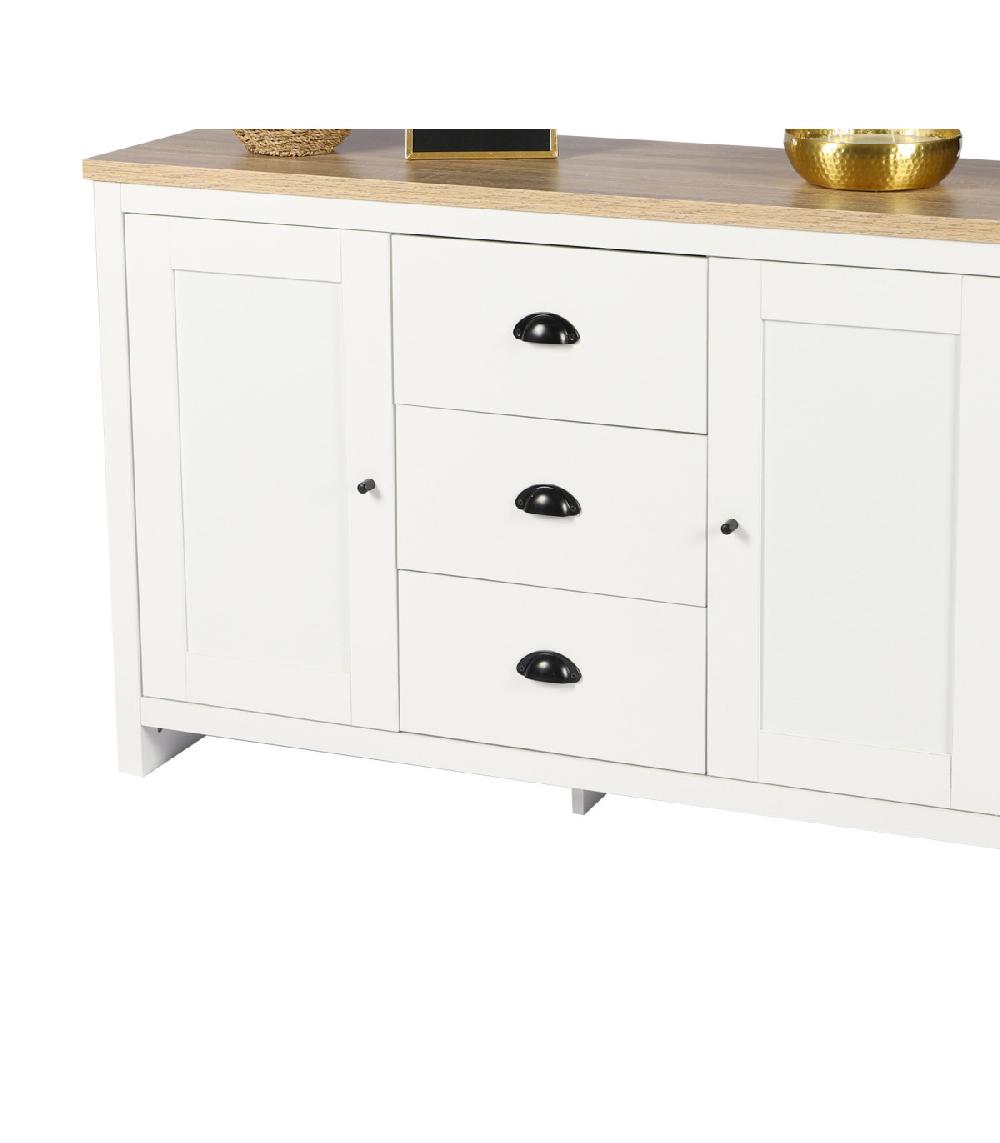 Wadiga Buffet Bois Et Blanc 2 Portes Et 3 Tiroirs - 119x39.5x77cm