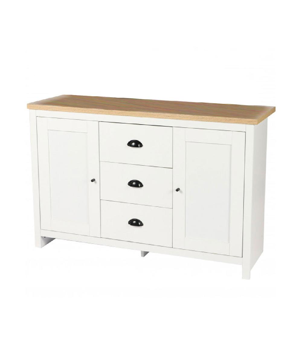 wadiga Buffet bois et blanc 2 portes et 3 tiroirs - 119x39.5x77cm