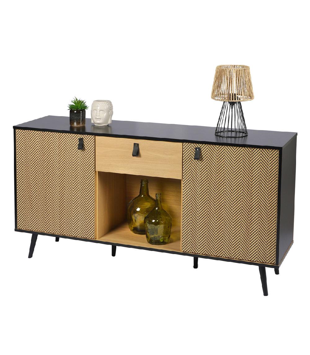 Wadiga Buffet Bois Et Noir Avec Motifs Chelsea - 150x40x78cm