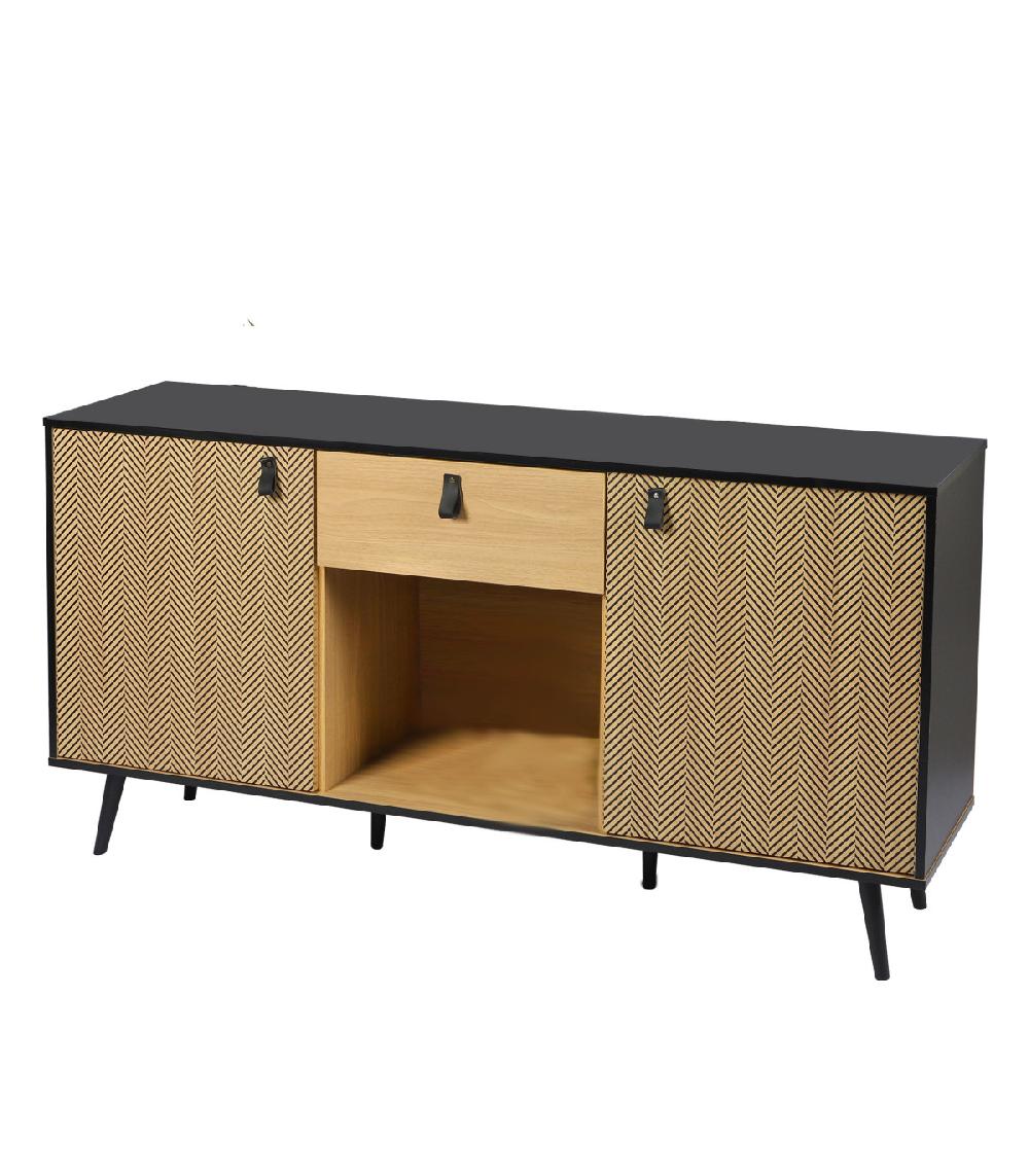 wadiga Buffet bois et noir avec motifs Chelsea - 150x40x78cm