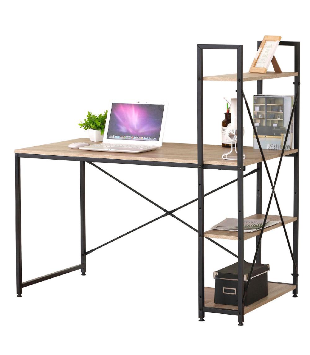 wadiga Bureau bois et métal noir avec étagère - 120x64x120cm