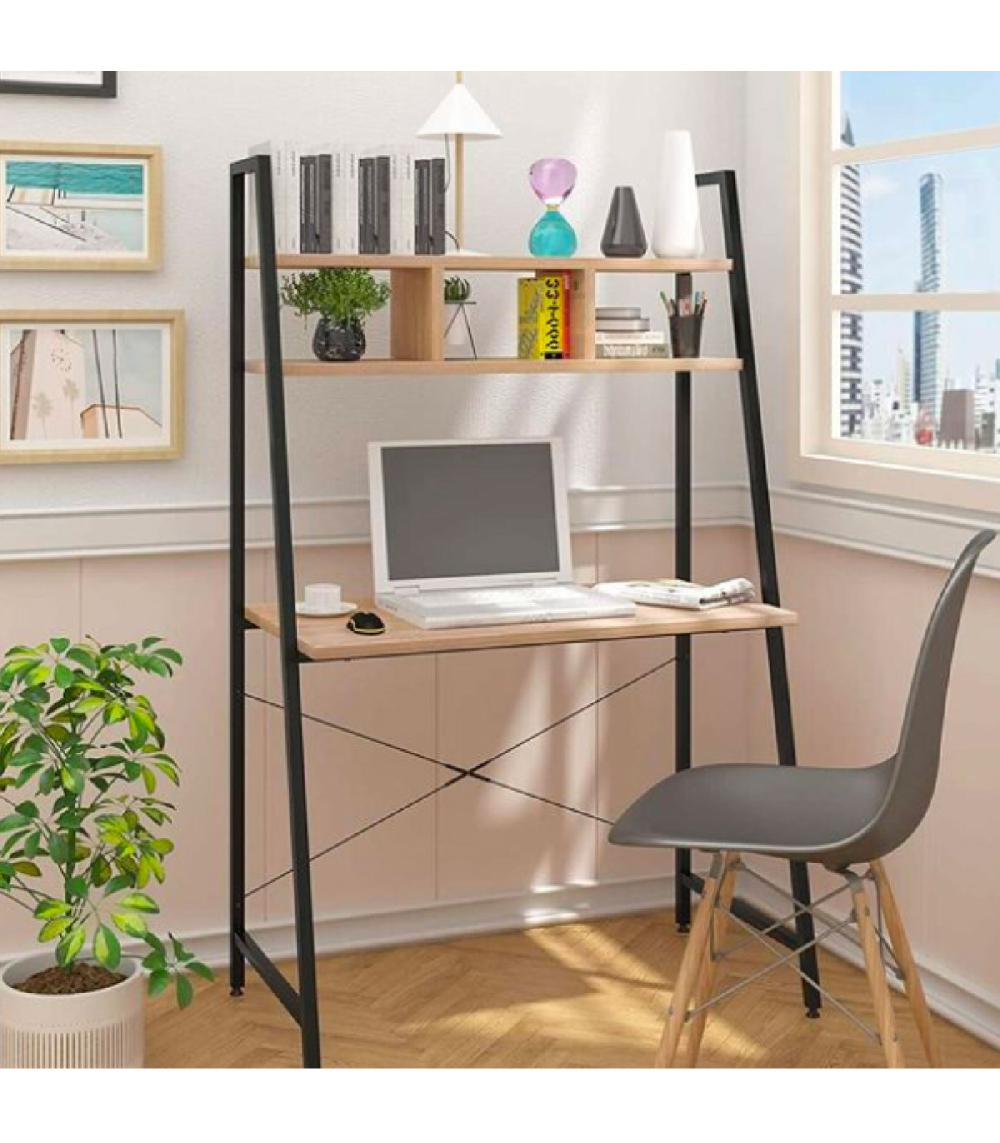 Wadiga Bureau Bois Et Métal Noir Avec étagère 84x44x142cm