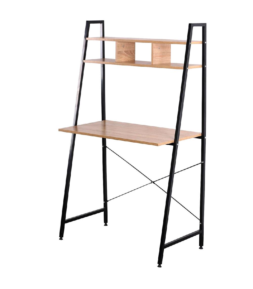 wadiga Bureau bois et métal noir avec étagère 84x44x142cm