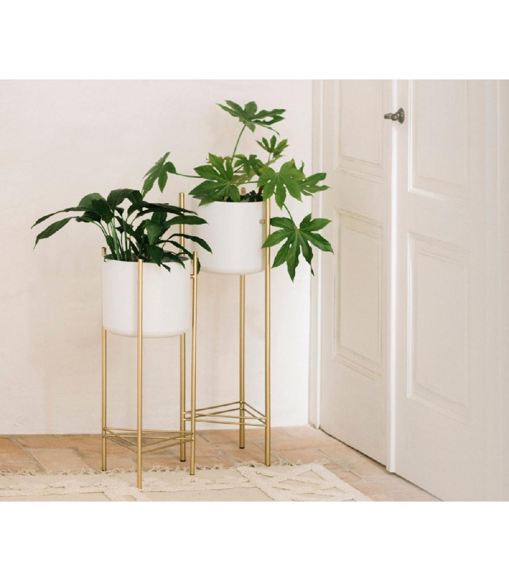 Wadiga Cache-pot Sur Pied En Métal Doré Et Pot Blanc - Hauteur 66cm