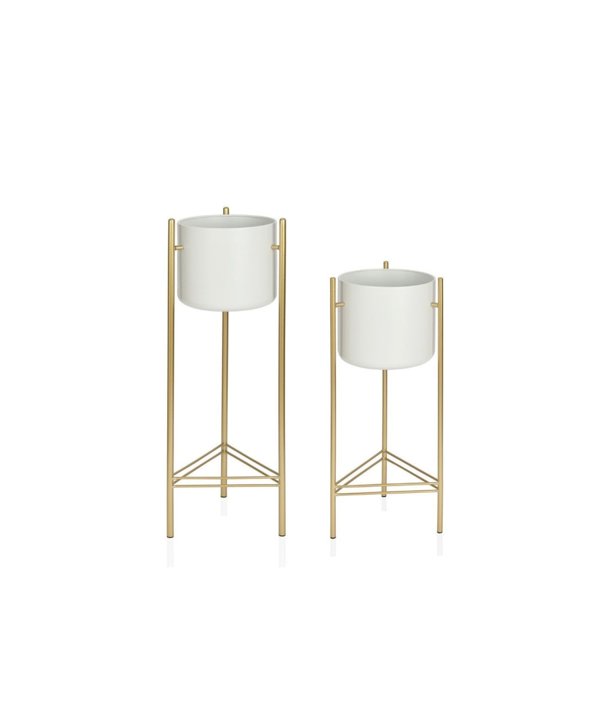 Wadiga Cache-pot Sur Pied En Métal Doré Et Pot Blanc - Hauteur 66cm