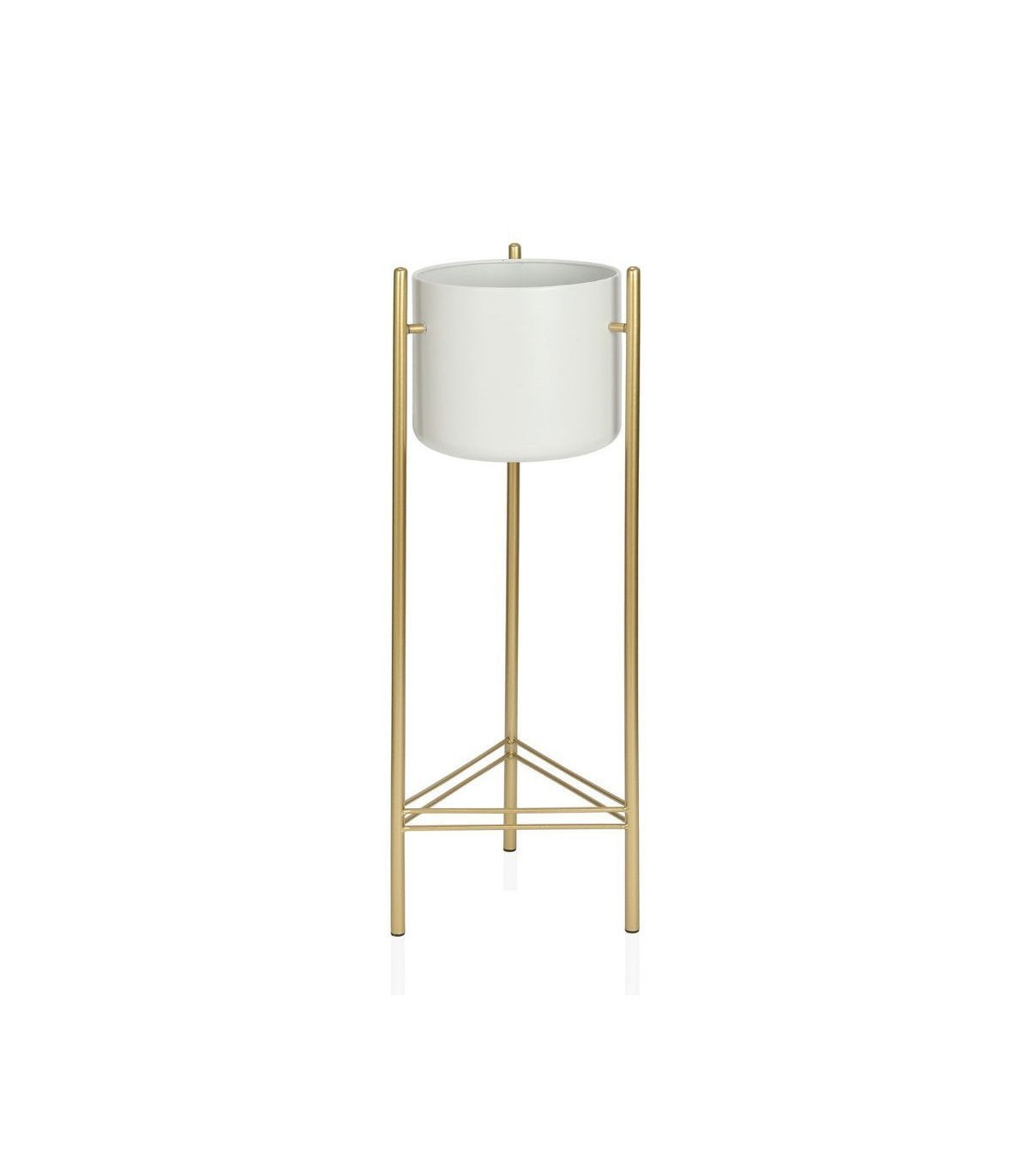 wadiga Cache-pot sur Pied en Métal Doré et Pot Blanc - Hauteur 80cm