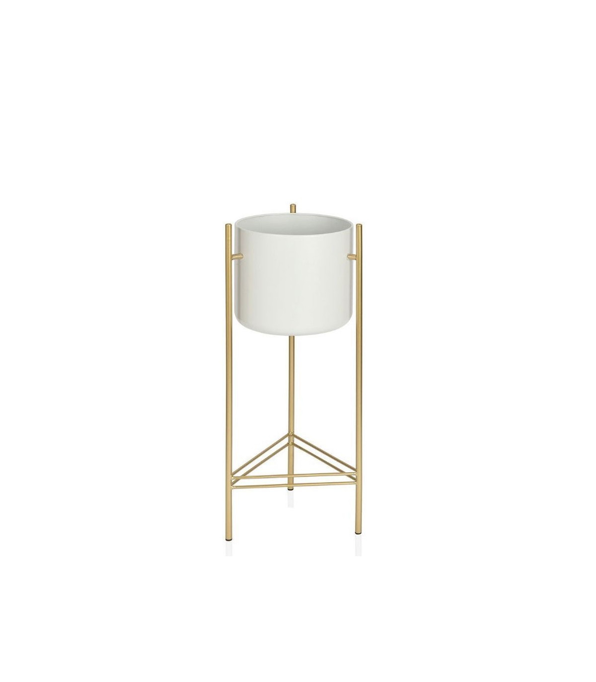 wadiga Cache-pot sur Pied en Métal Doré et Pot Blanc - Hauteur 66cm