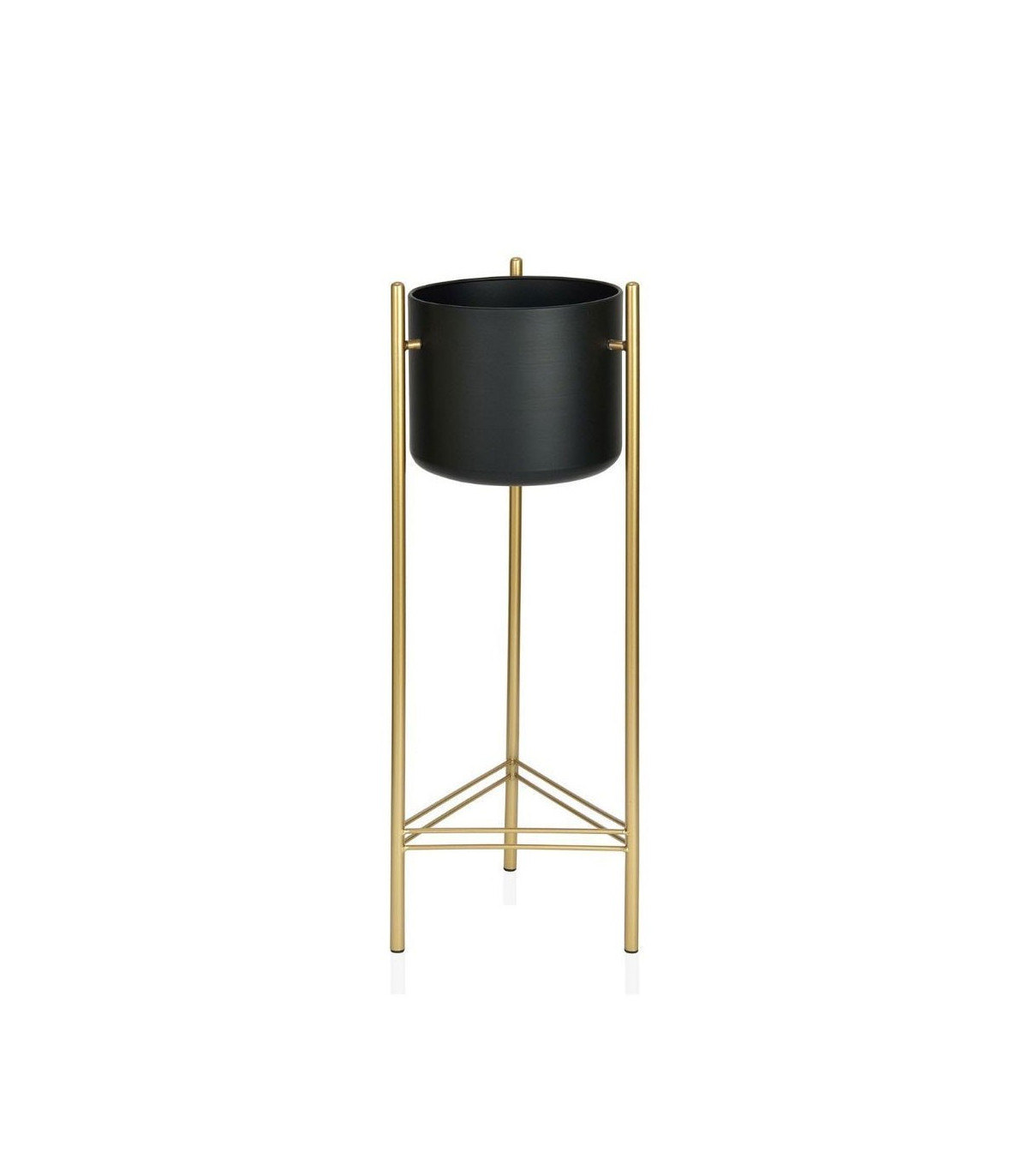 Wadiga Cache-pot Sur Pied En Métal Doré Et Pot Noir - Hauteur 80cm