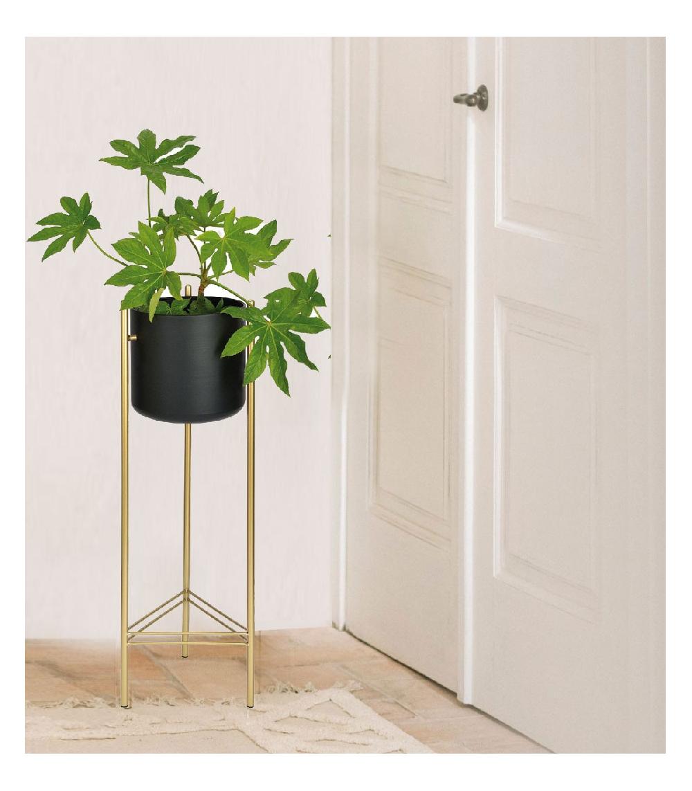 Wadiga Cache-pot Sur Pied En Métal Doré Et Pot Noir - Hauteur 80cm