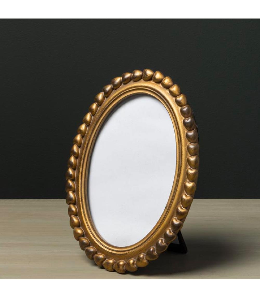 Wadiga Cadre Photo à Poser Ovale Doré Coeurs 19x14cm