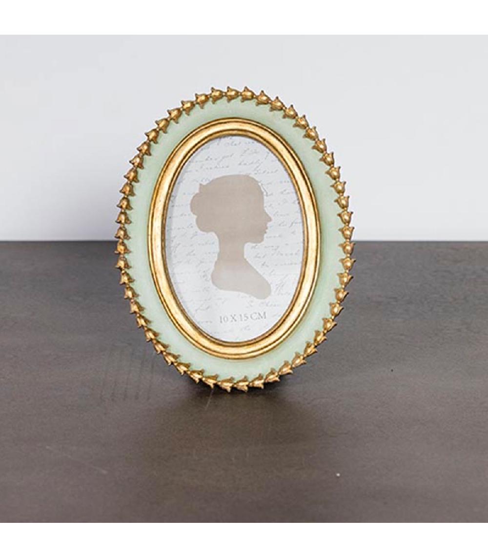 Wadiga Cadre Photo à Poser Ovale Vert Menthe Et Doré Tulipes 21x16cm