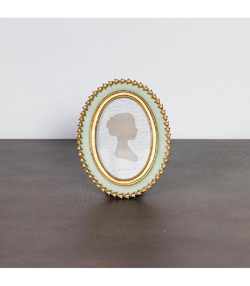 Wadiga Cadre Photo à Poser Ovale Vert Menthe Et Doré Tulipes 21x16cm