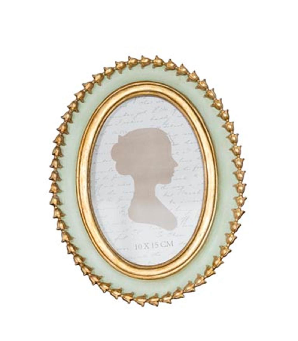 wadiga Cadre photo à poser ovale vert menthe et doré tulipes 21x16cm