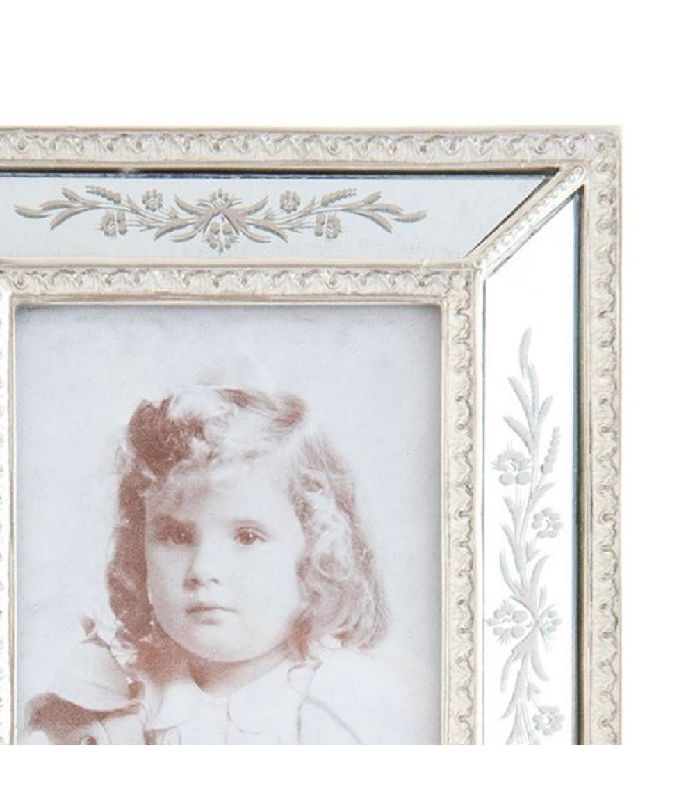 Wadiga Cadre Photo Classique Mural Ou à Poser En Résine Argenté Et Miroirs 10x15cm