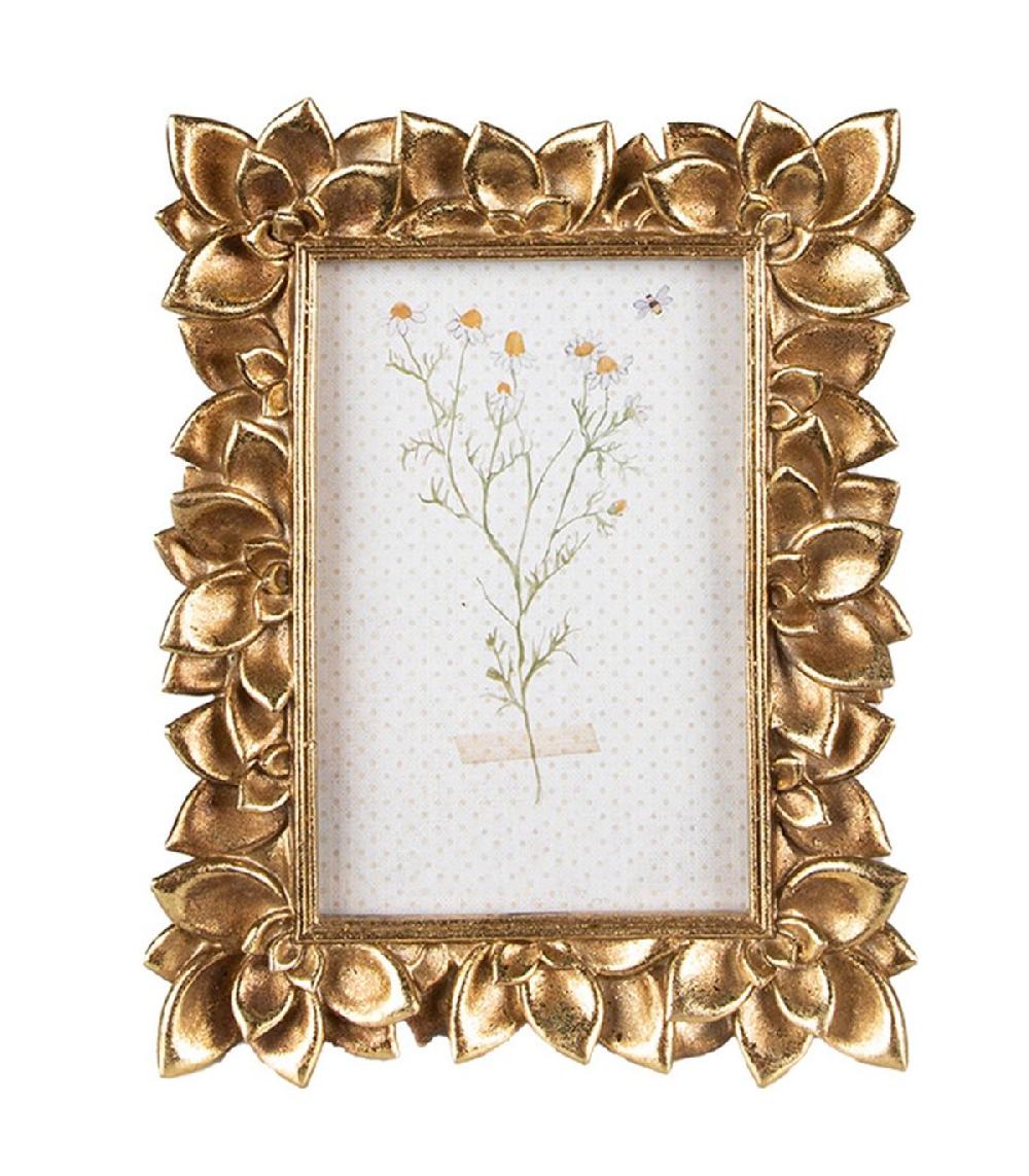 Wadiga Cadre Photo Mural Ou à Poser En Résine Dorée Fleurs16x2x21cm