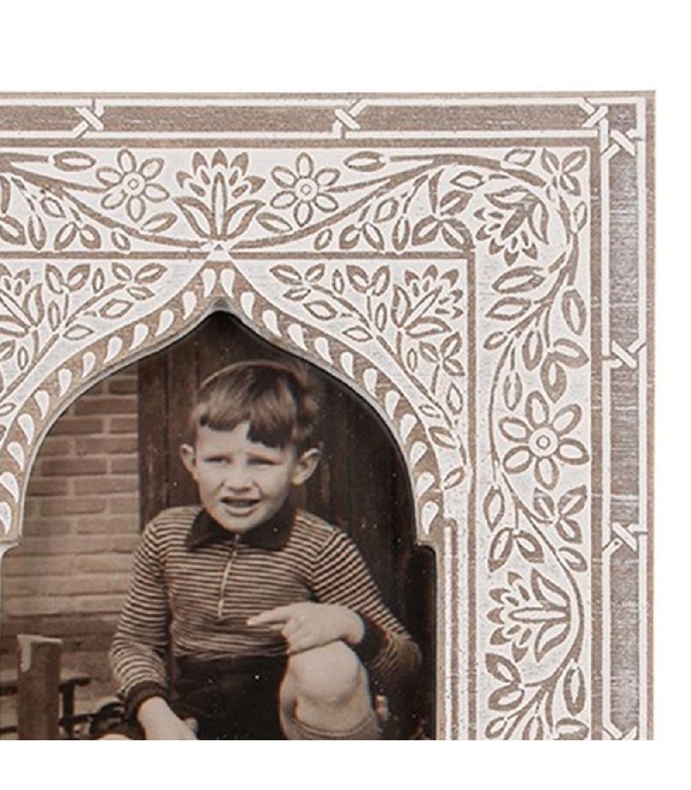 Wadiga Cadre Photo Oriental Mural Ou à Poser En Bois Gris Et Blanc 10x15cm