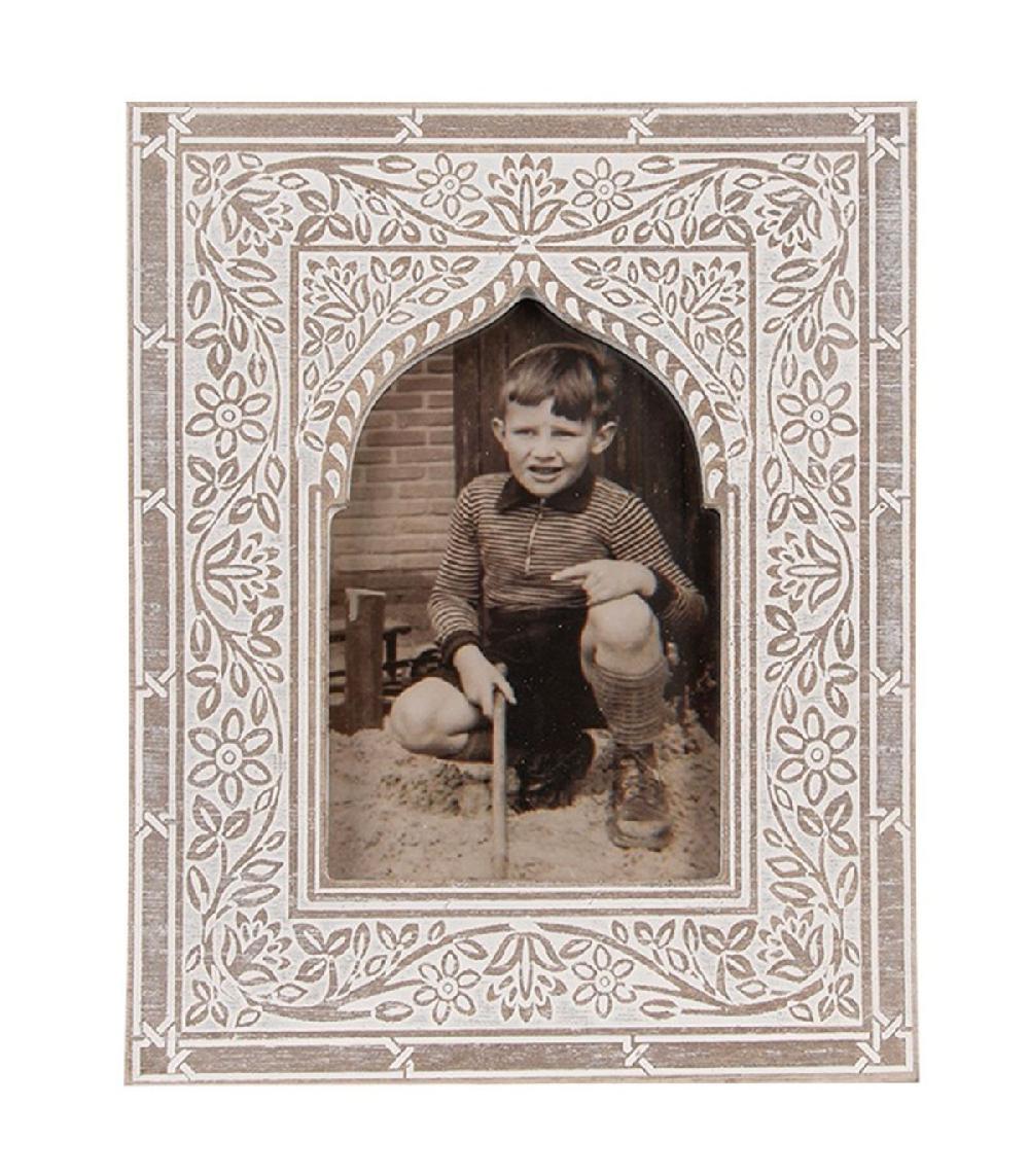 wadiga Cadre photo oriental mural ou à poser en bois gris et blanc 10x15cm