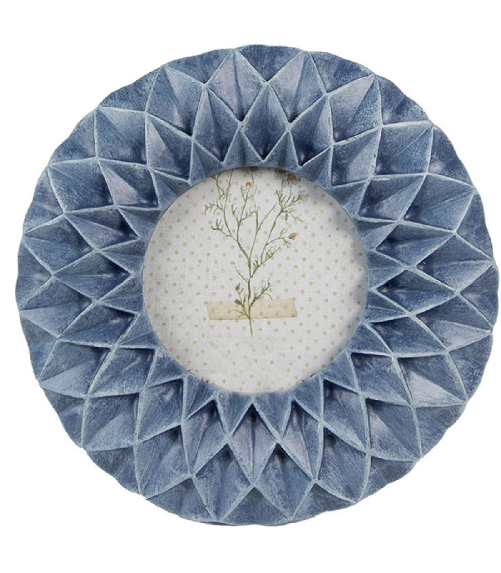 wadiga Cadre photo rond mural ou à poser en résine bleu 16x16x2cm