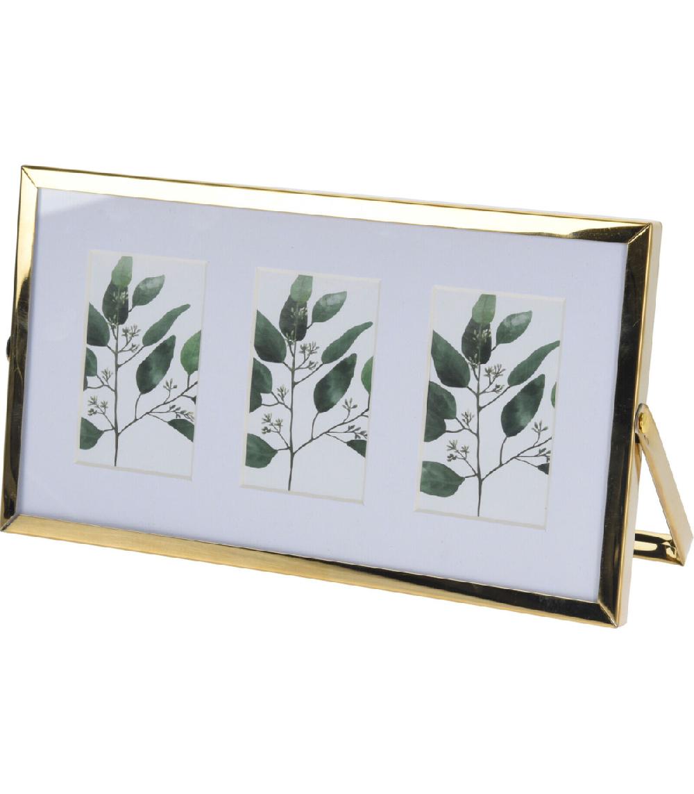 wadiga Cadre photo triple à poser en métal doré et verre 22x12x1cm