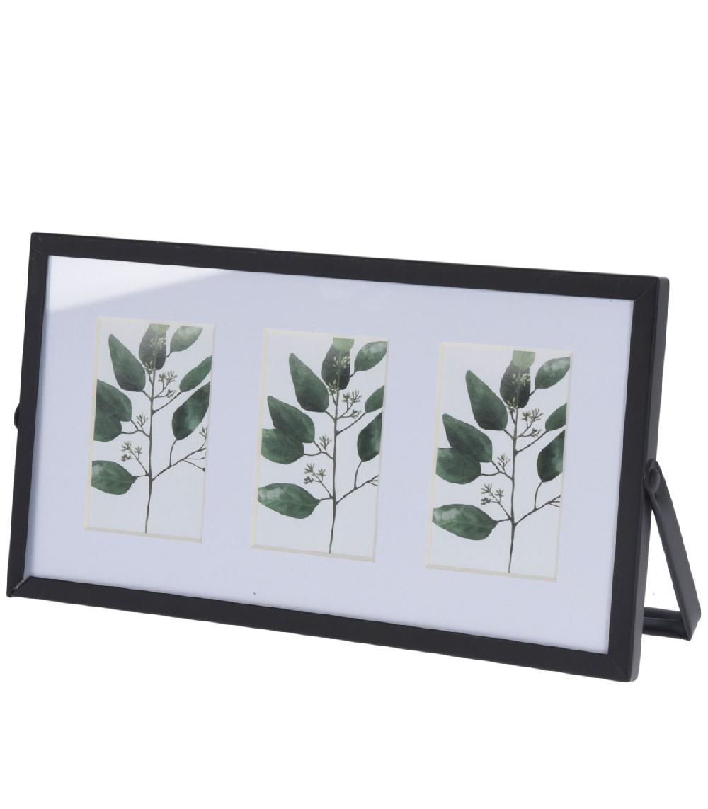 wadiga Cadre photo triple à poser en métal noir et verre 22x12x1cm