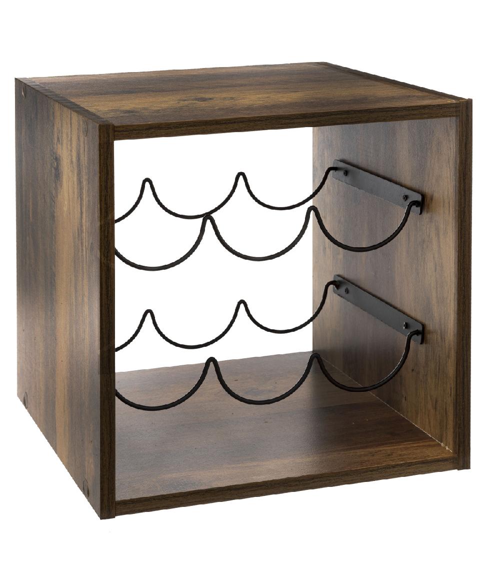 wadiga Caisson porte bouteilles bois et métal noir - 31x31x31cm