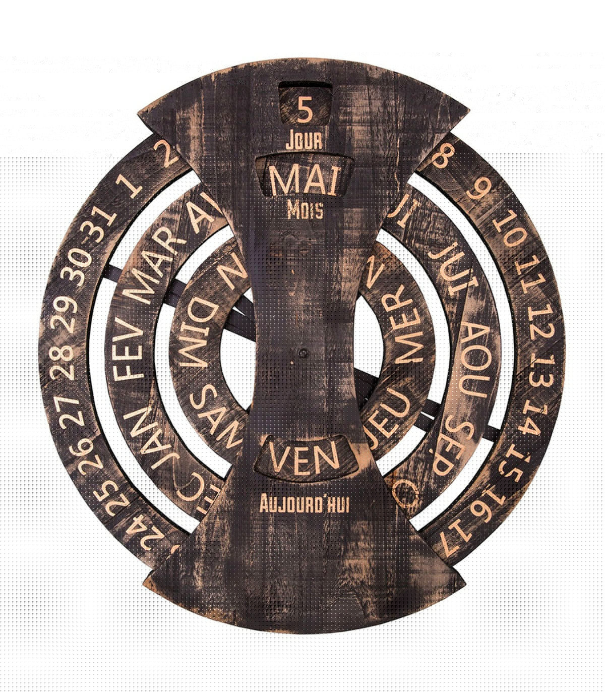 wadiga Calendrier perpétuel mural en bois 55x5x60cm