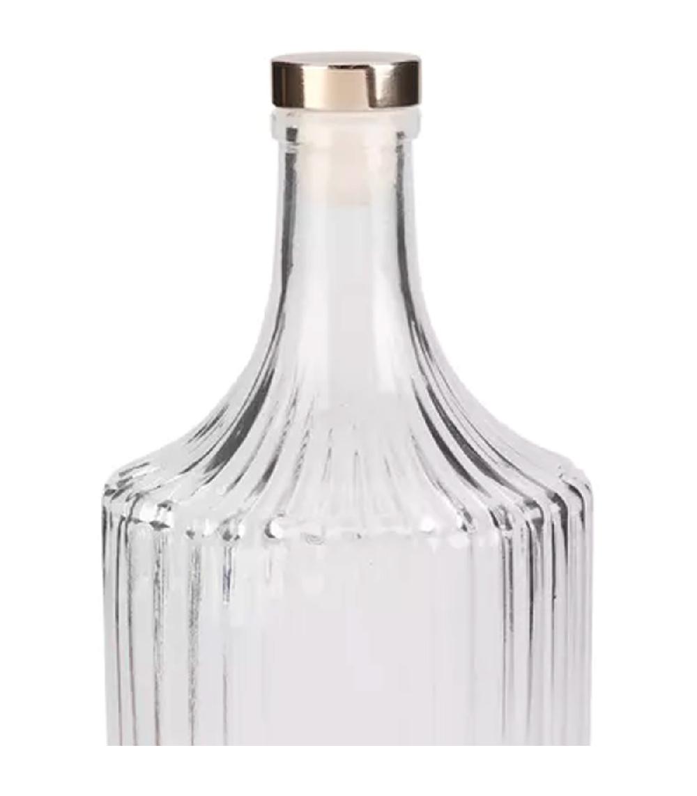 Wadiga Carafe à Eau En Verre Strié Et Bouchon Doré 1L