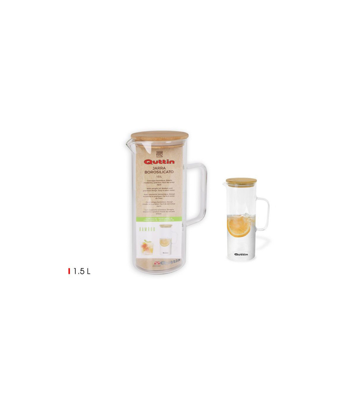 Wadiga Carafe à Jus De Fruits En Verre Et Bouchon Bambou - 1.5L
