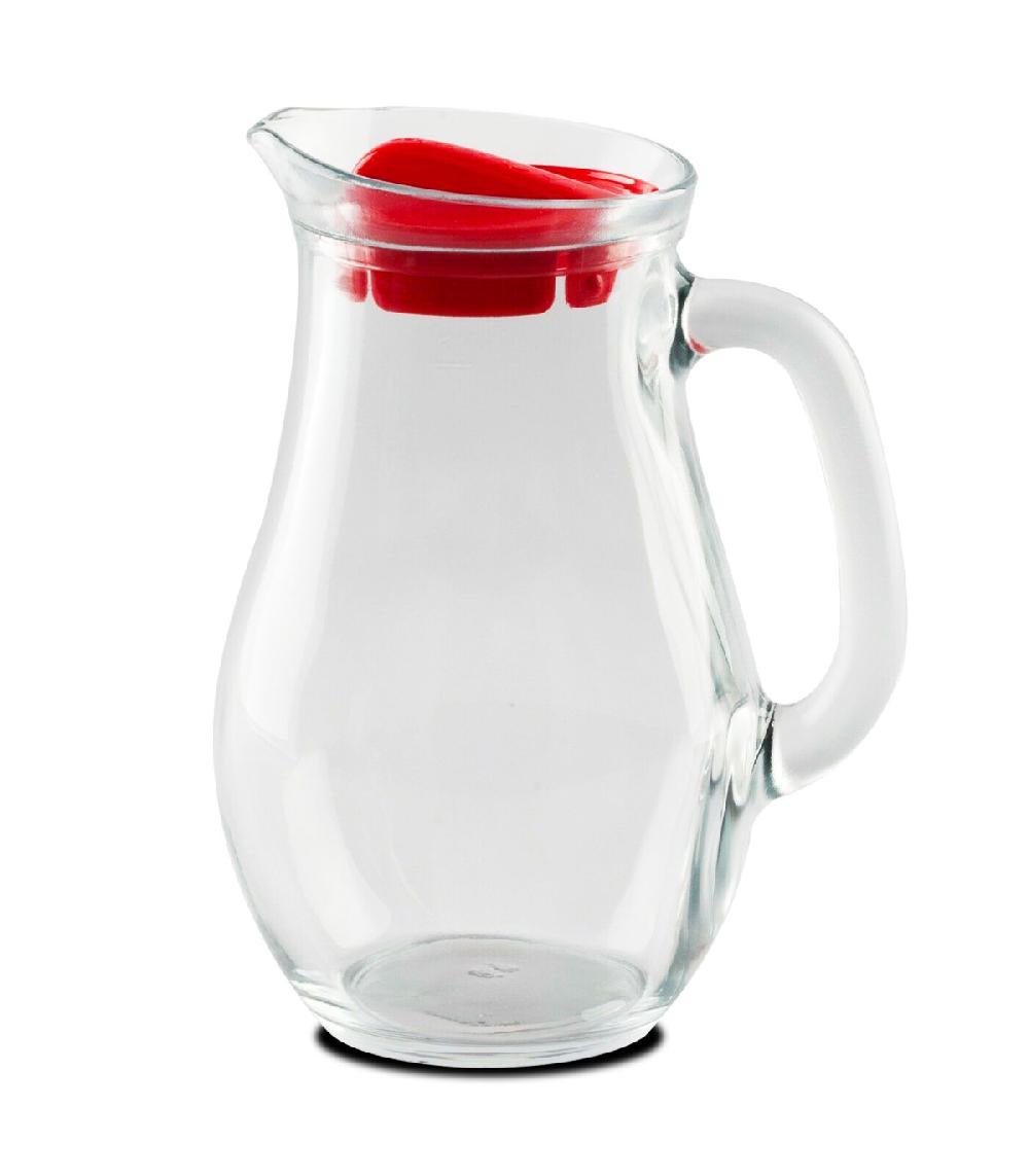 wadiga Carafe à jus de fruits en verre et bouchon plastique rouge 1L