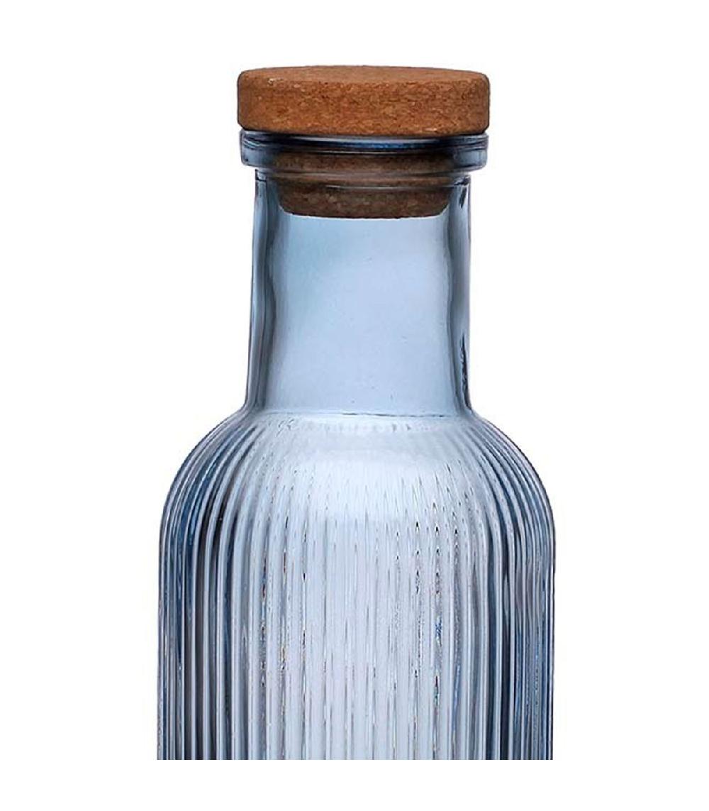 Wadiga Carafe Bouteille En Verre Strié Bleu 1L 9x9x28cm