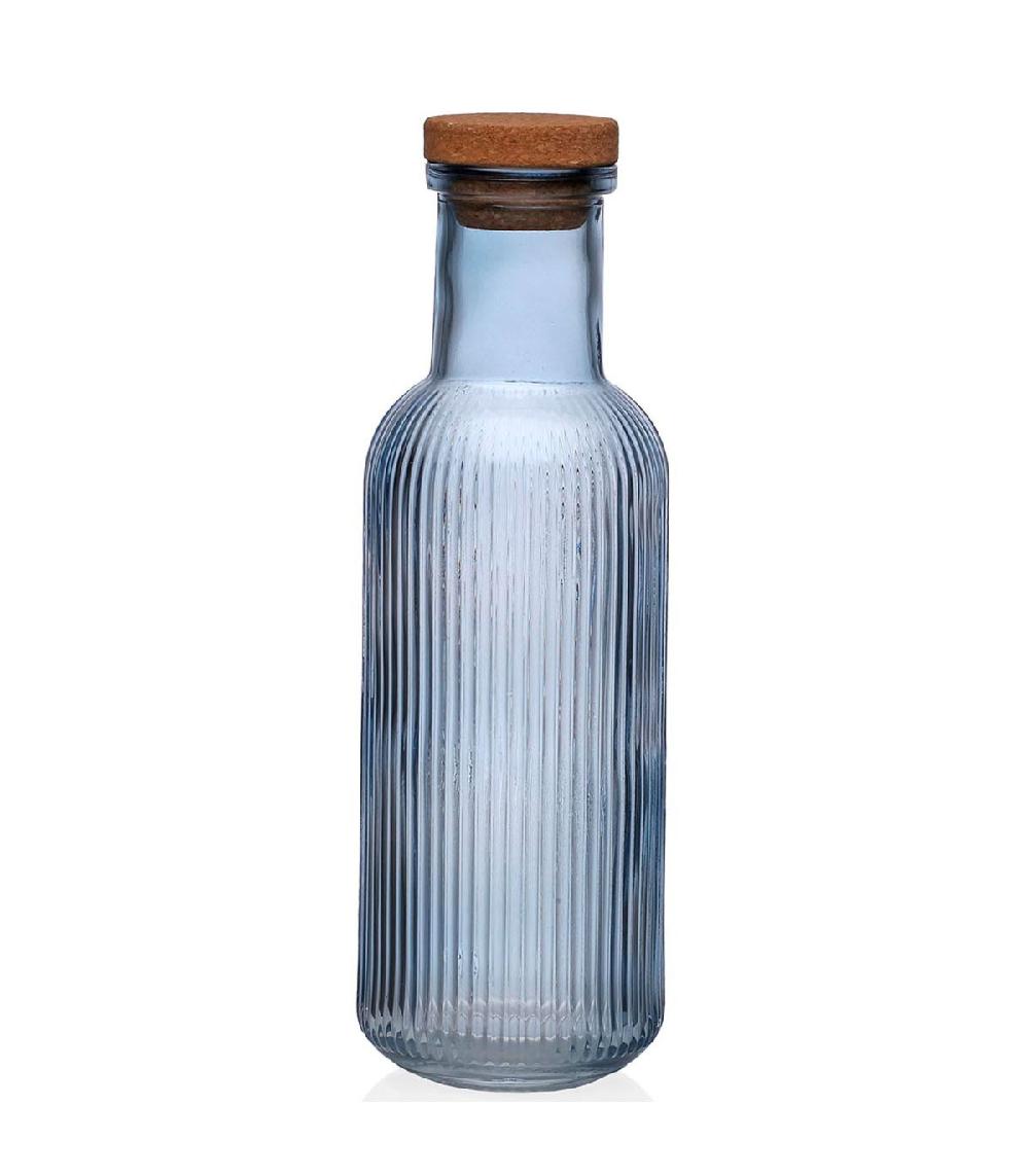 wadiga Carafe bouteille en verre strié bleu 1L 9x9x28cm