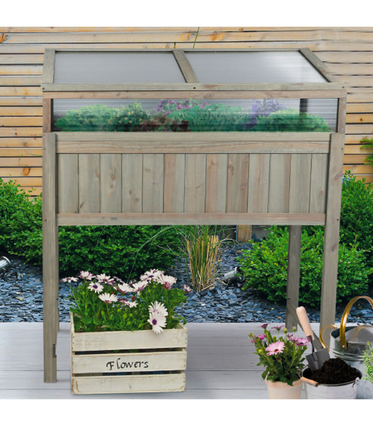 Wadiga Carré Potager Avec Serre Sur Pied En Bois 120x54x120cm