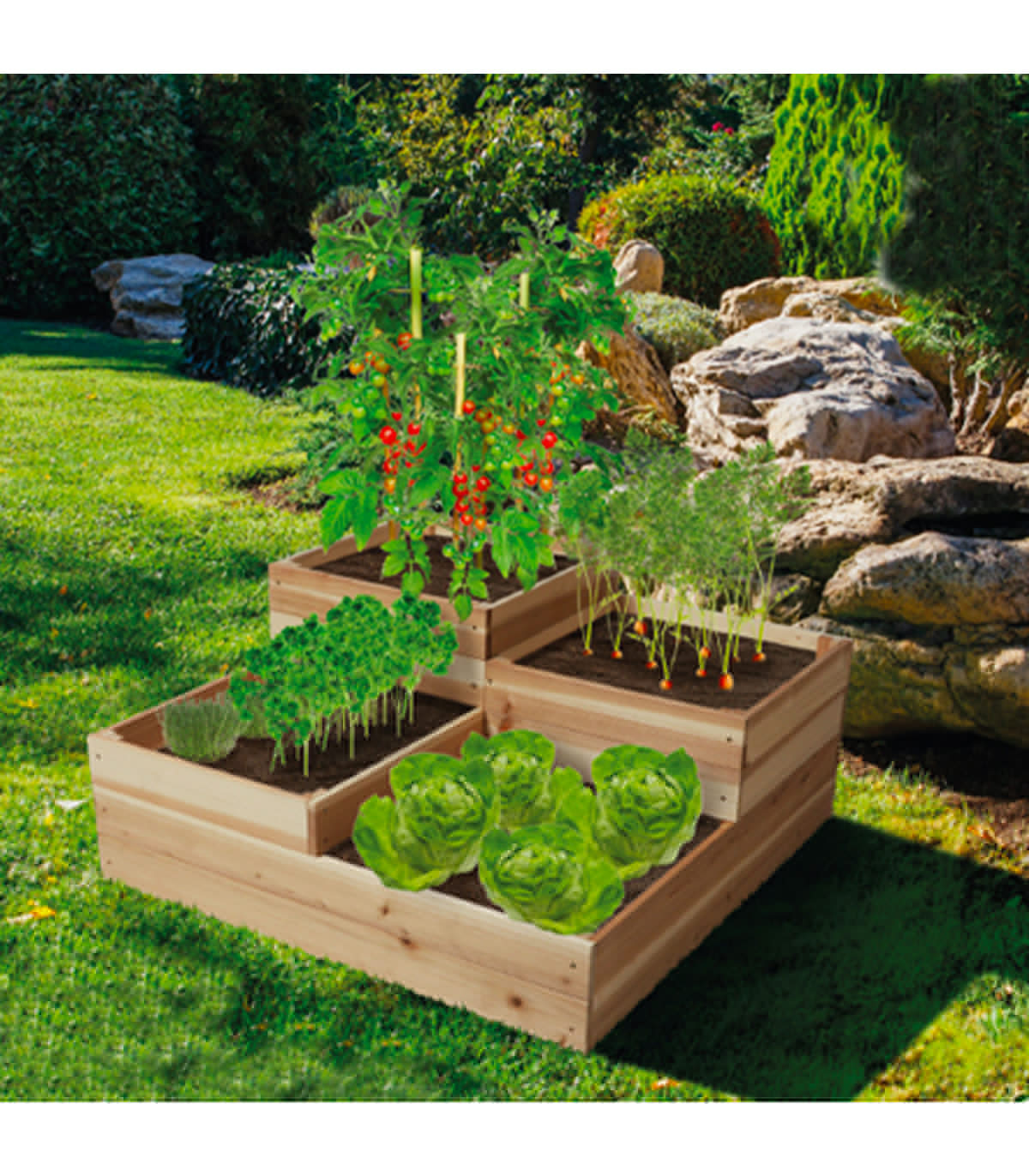 Wadiga Carré Potager En Bois 4 Niveaux 80x80x37.5cm