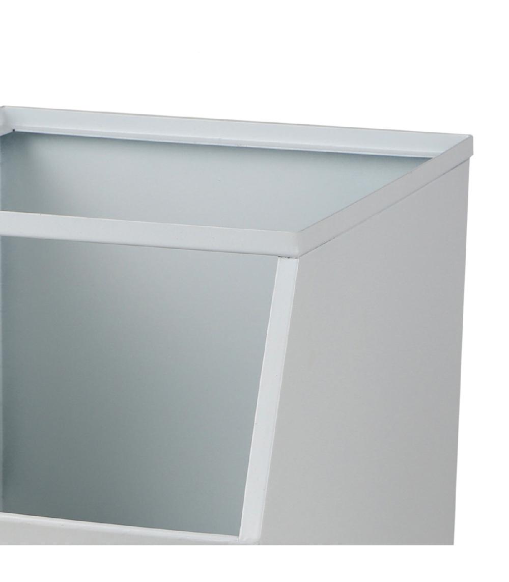 Wadiga Casier De Rangement En Métal Blanc Empilable Avec étiquette 32x23x21cm