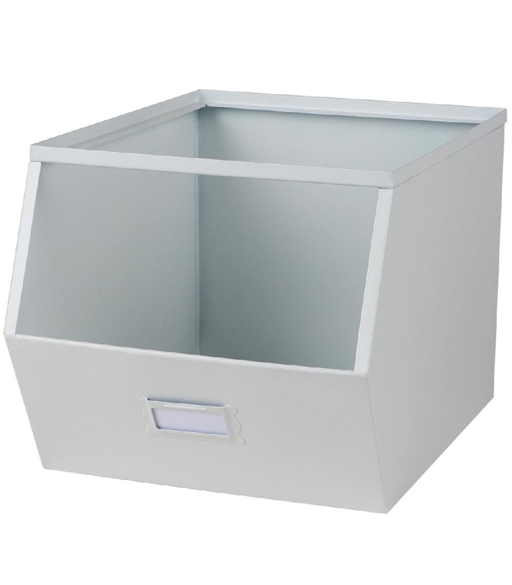 wadiga Casier de rangement en métal blanc empilable avec étiquette 32x23x21cm