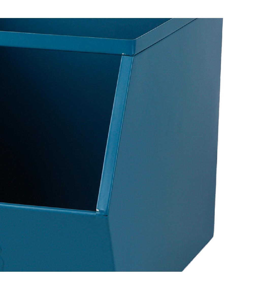 Wadiga Casier De Rangement En Métal Bleu Empilable Avec étiquette 32x23x21cm