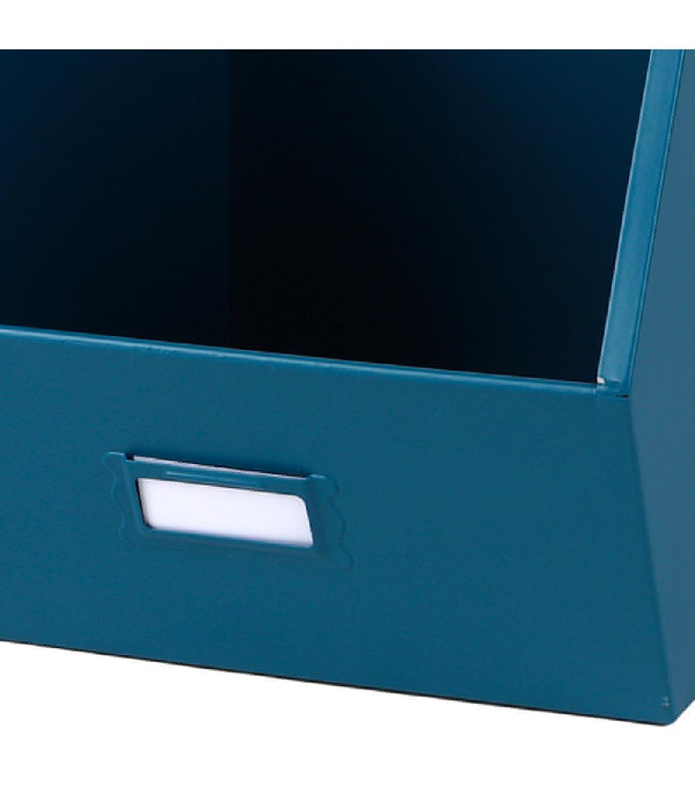 Wadiga Casier De Rangement En Métal Bleu Empilable Avec étiquette 32x23x21cm