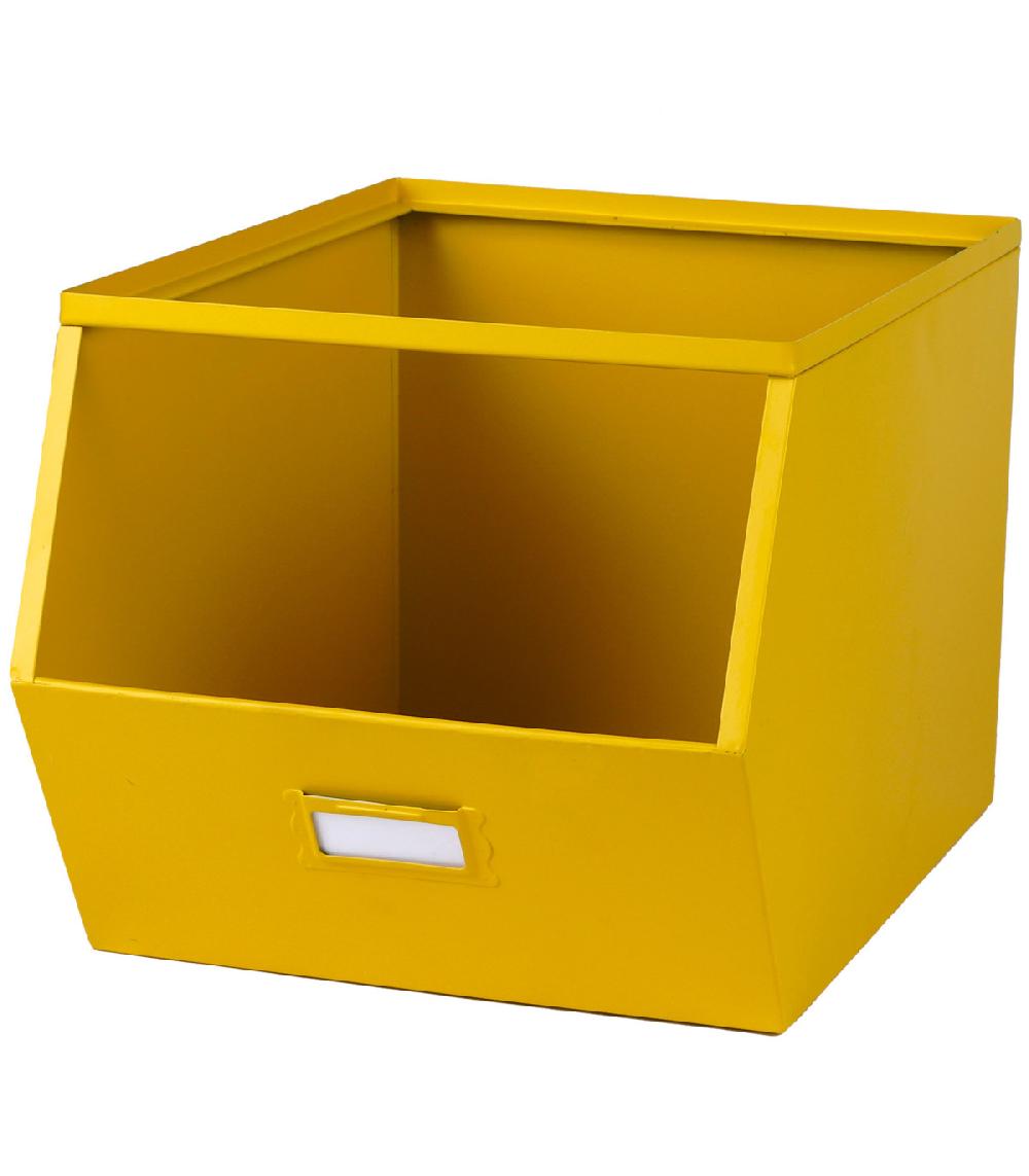 wadiga Casier de rangement en métal jaune empilable avec étiquette 32x23x21cm