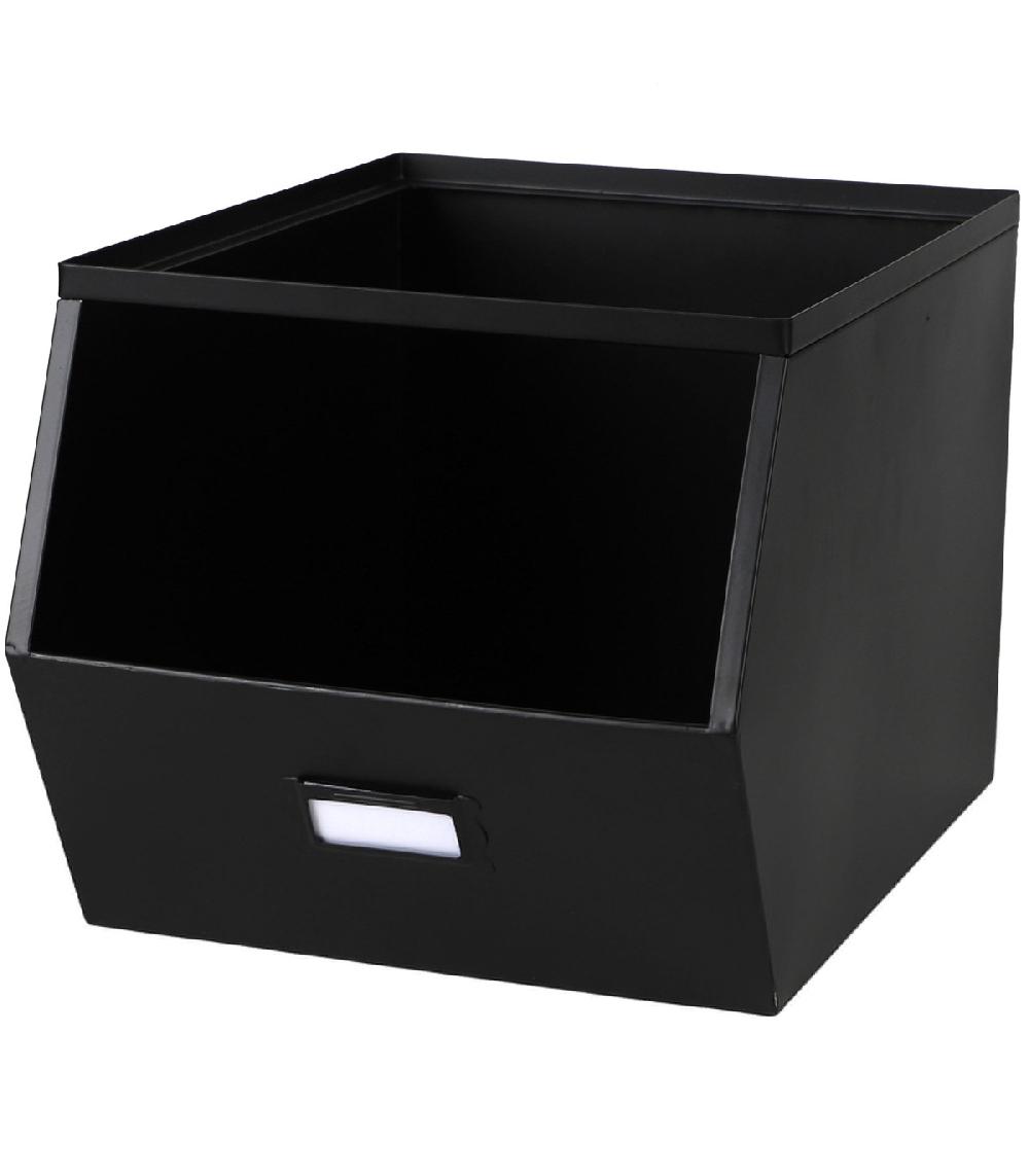 wadiga Casier de rangement en métal noir empilable avec étiquette 32x23x21cm