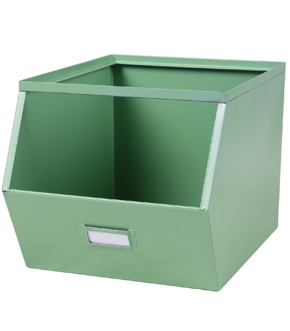 wadiga Casier de rangement en métal vert empilable avec étiquette 32x23x21cm