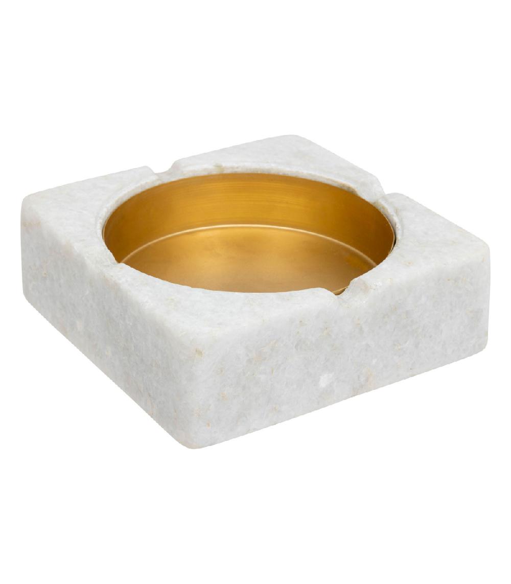 Wadiga Cendrier En Marbre Blanc Et Métal Doré 15x15x5cm