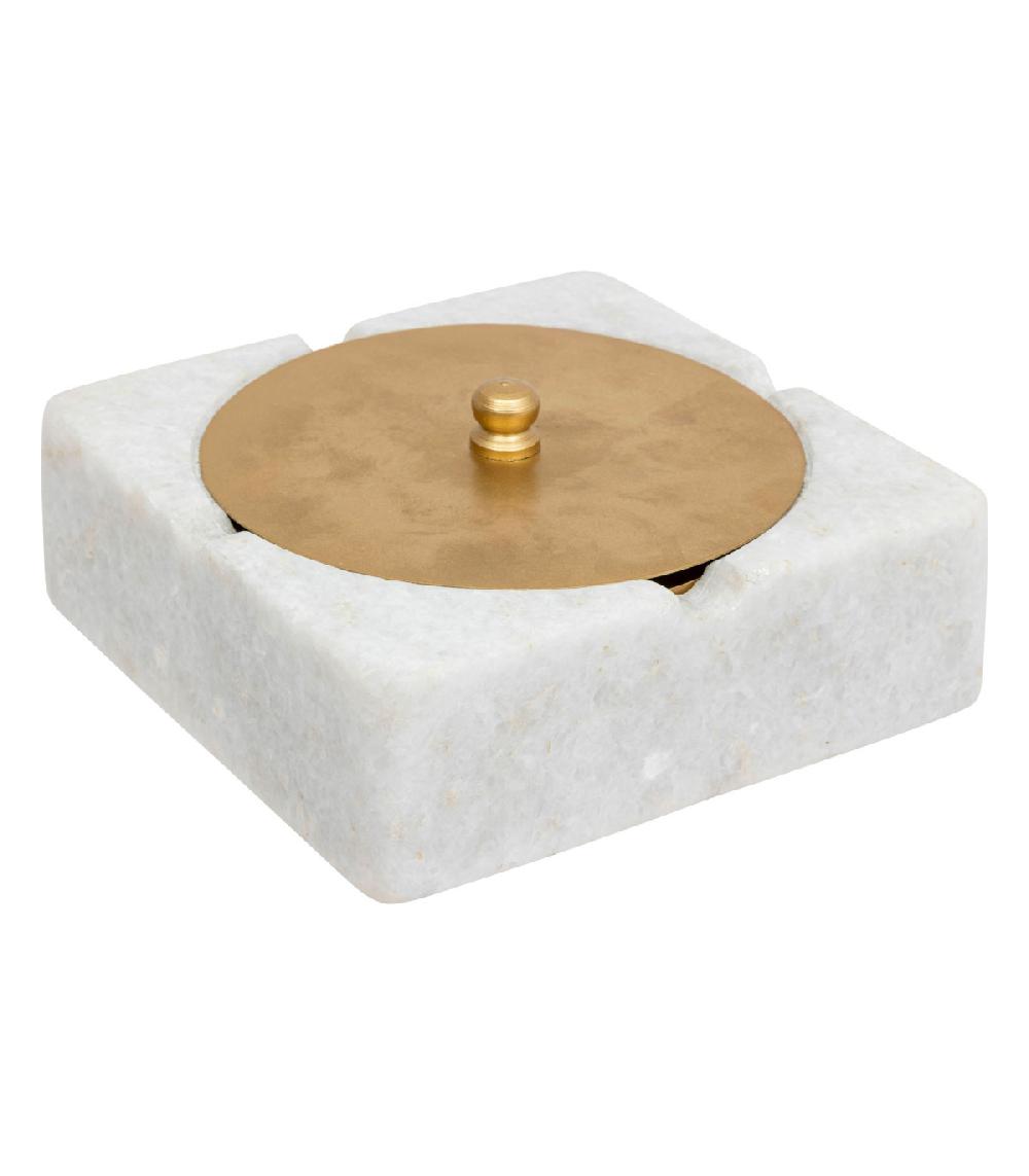 wadiga Cendrier en marbre blanc et métal doré 15x15x5cm
